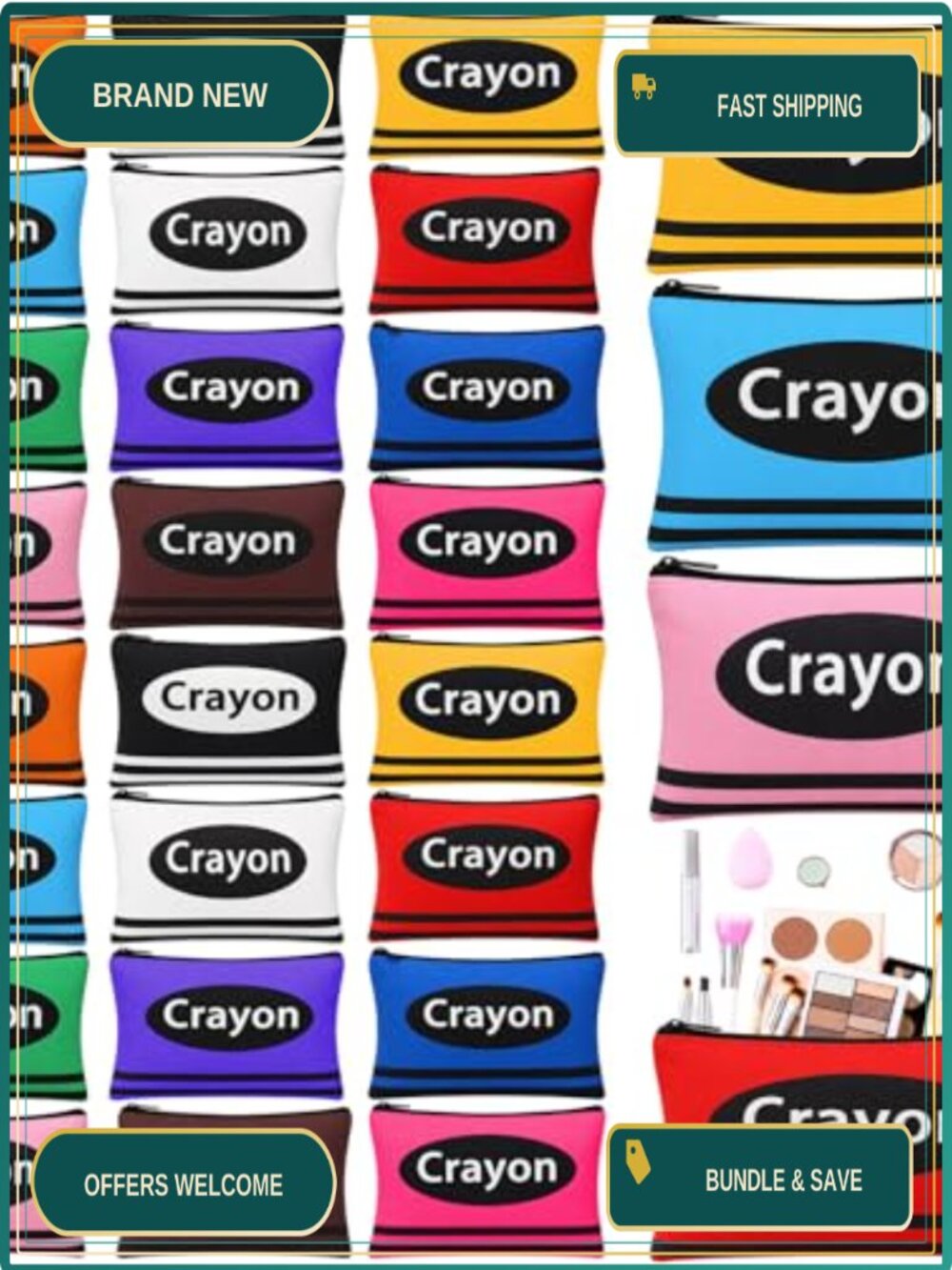 24 Pcs Crayon Canvas Cosmetic Bags Bulk Teacher Gifts Party Favors